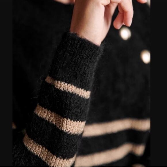 Sezane Sweater Dress Tessa Mini in Gold Black Striped - Picture 9 of 9